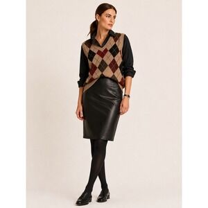 OWN Faux Leather Pencil Skirt Black Knee Length Size 10 Dark Academia Heritage